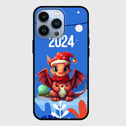Чехол для iPhone 13 Pro Милый маленький дракон новогодний 2024 года синий, цвет: 3D-черный