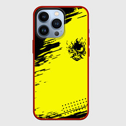 Чехол для iPhone 13 Pro Cyberpunk 2077 краски на чёрном, цвет: 3D-красный