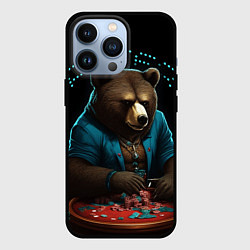 Чехол для iPhone 13 Pro Медведь играет в покер, цвет: 3D-черный