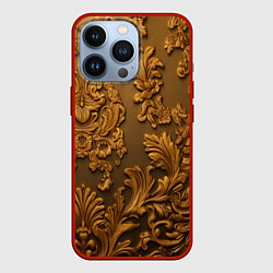 Чехол для iPhone 13 Pro Темная лепнина золото, цвет: 3D-красный