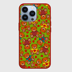 Чехол для iPhone 13 Pro Маленькие мишки и сердечки, цвет: 3D-красный