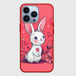 Чехол для iPhone 13 Pro Зайчик с цветочками и сердечками, цвет: 3D-красный
