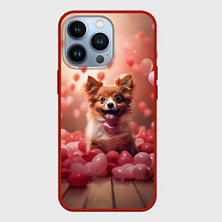 Чехол для iPhone 13 Pro Маленькая собачка в сердечках, цвет: 3D-красный