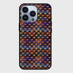 Чехол для iPhone 13 Pro Разноцветный паттерн с золотыми значками, цвет: 3D-черный