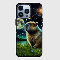 Чехол для iPhone 13 Pro Капибара прогулки в полнолуние, цвет: 3D-черный