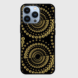 Чехол для iPhone 13 Pro Золотой Биткоин на черном, цвет: 3D-черный