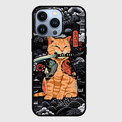 Чехол для iPhone 13 Pro Рыжий кот самурай с саблей, цвет: 3D-черный