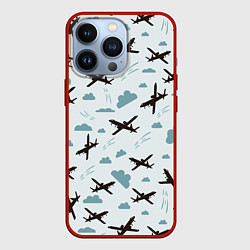 Чехол для iPhone 13 Pro Самолет в облаках паттерн, цвет: 3D-красный