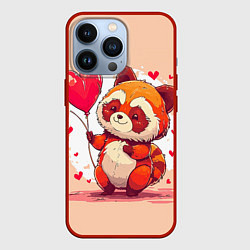 Чехол для iPhone 13 Pro Милый енот с сердечком, цвет: 3D-красный