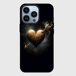 Чехол для iPhone 13 Pro Золотое сердце - стрела, цвет: 3D-черный