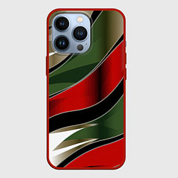 Чехол для iPhone 13 Pro Белые зеленые и красные полосы, цвет: 3D-красный
