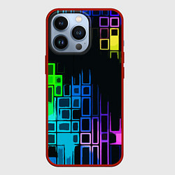 Чехол для iPhone 13 Pro Разноцветные прямоугольники на чёрном фоне, цвет: 3D-красный