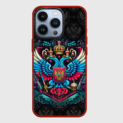 Чехол для iPhone 13 Pro Разноцветный герб России, цвет: 3D-красный