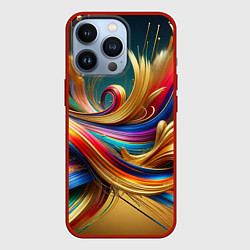 Чехол для iPhone 13 Pro Золотые линии, цвет: 3D-красный