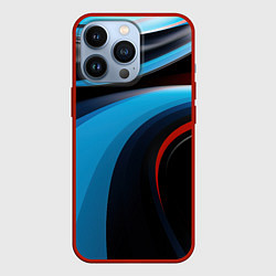 Чехол для iPhone 13 Pro Черные и синии волны спортивный стиль, цвет: 3D-красный