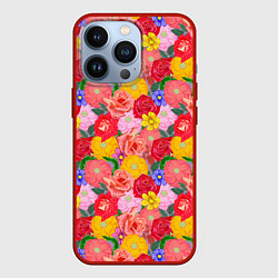 Чехол для iPhone 13 Pro Летний цветочный фон, цвет: 3D-красный