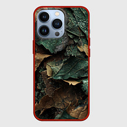 Чехол для iPhone 13 Pro Реалистичный камуфляж из листьев, цвет: 3D-красный