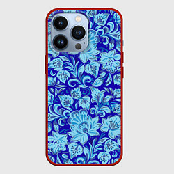 Чехол iPhone 13 Pro Узоры гжель на темно синем фоне