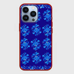 Чехол iPhone 13 Pro Узоры гжель на синем фоне
