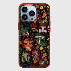 Чехол для iPhone 13 Pro Фон с лесными грибами, цвет: 3D-красный