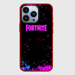 Чехол для iPhone 13 Pro Fortnite неоновые брызги красок, цвет: 3D-красный