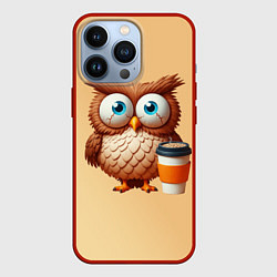 Чехол для iPhone 13 Pro Растрепанная сова со стаканчиком кофе, цвет: 3D-красный
