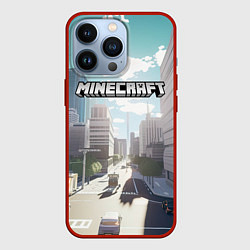 Чехол для iPhone 13 Pro Minecraft дневной город, цвет: 3D-красный