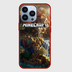 Чехол iPhone 13 Pro Minecraft logo горы и реки