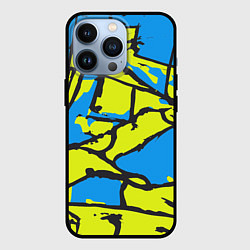Чехол для iPhone 13 Pro Жёлто-голубая графика, цвет: 3D-черный