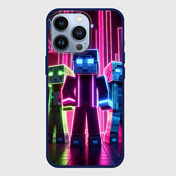 Чехол для iPhone 13 Pro Minecraft characters - neon glow, цвет: 3D-тёмно-синий