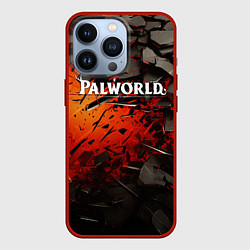 Чехол iPhone 13 Pro Palworld логотип черные плиты в разломе