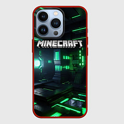 Чехол iPhone 13 Pro Minecraft logo зеленый мир