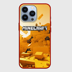 Чехол iPhone 13 Pro Minecraft logo яркий желтый мир