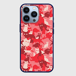 Чехол для iPhone 13 Pro Розовый кошачий комуфляж, цвет: 3D-тёмно-синий