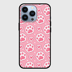 Чехол iPhone 13 Pro Кошачьи лапки и сердечки