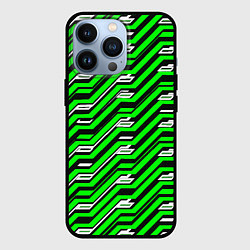 Чехол для iPhone 13 Pro Чёрно-зелёный линейный узор киберпанк, цвет: 3D-черный