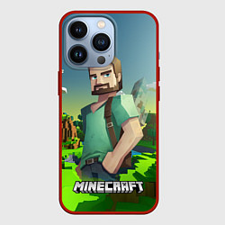 Чехол для iPhone 13 Pro Minecraft персонаж зеленый мир, цвет: 3D-красный