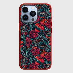 Чехол для iPhone 13 Pro Старинные флэш татуировки, цвет: 3D-красный