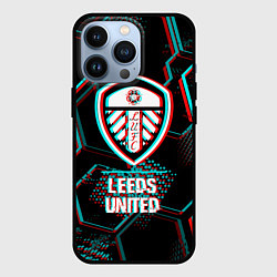 Чехол для iPhone 13 Pro Leeds United FC в стиле glitch на темном фоне, цвет: 3D-черный