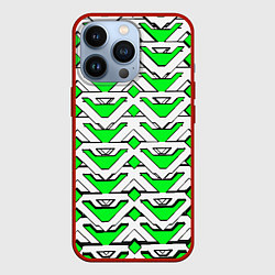 Чехол для iPhone 13 Pro Бело-зелёный узор, цвет: 3D-красный
