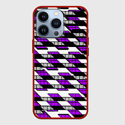 Чехол для iPhone 13 Pro Фиолетовые треугольники и квадраты на белом фоне, цвет: 3D-красный