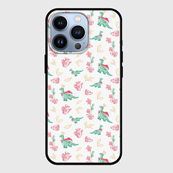 Чехол для iPhone 13 Pro Чаепитие с игрушечным динозавром паттерн, цвет: 3D-черный