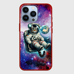 Чехол для iPhone 13 Pro Brave cat in space - ai art, цвет: 3D-красный