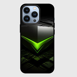 Чехол iPhone 13 Pro Зеленая яркая плашка на черном абстракция