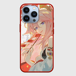 Чехол для iPhone 13 Pro Genshin Impact Яэ Miko smile kitsune, цвет: 3D-красный