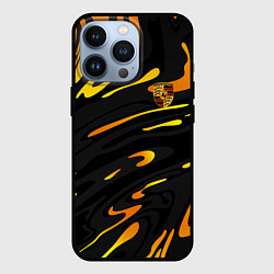 Чехол для iPhone 13 Pro Porsche - Желтые разводы, цвет: 3D-черный