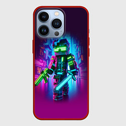 Чехол для iPhone 13 Pro Cyberpunk and Minecraft - collaboration ai art, цвет: 3D-красный