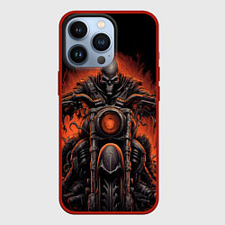 Чехол для iPhone 13 Pro Скелет из ада едет на старом мотоцикле, цвет: 3D-красный