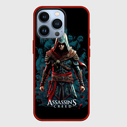 Чехол для iPhone 13 Pro Assassins creed черный фон, цвет: 3D-красный