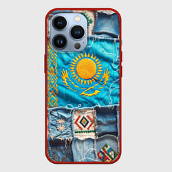Чехол для iPhone 13 Pro Пэчворк джинсы в Казахстане, цвет: 3D-красный